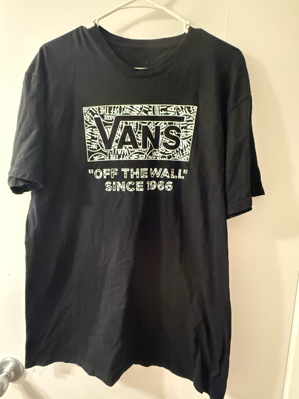 Vans Black T-Shirt with White 'Vans' Logo and Off The Wall Graphic